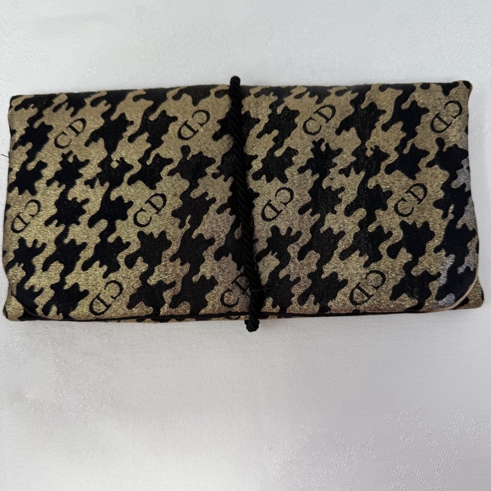 Vintage Christian Dior Houndstooth Travel Jewelry Organizer Roll Case CD gold - Picture 13 of 16